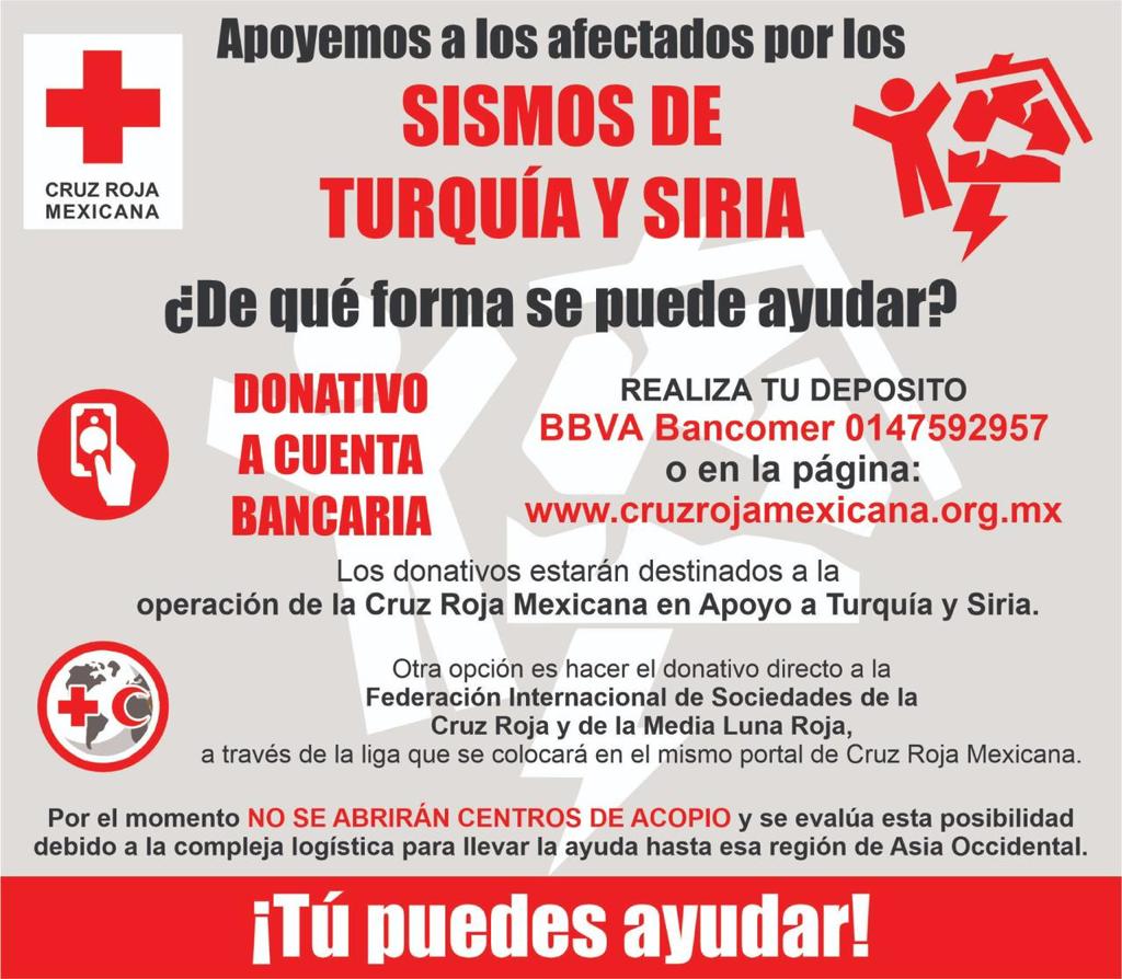 Abren centro de acopio temporal para Turquía en Cruz Roja Mexicana delegación Cancún